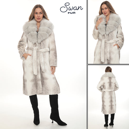 Alcantara Coat with Natural Fox Fur Collar | Luxury Women's Winter Coat