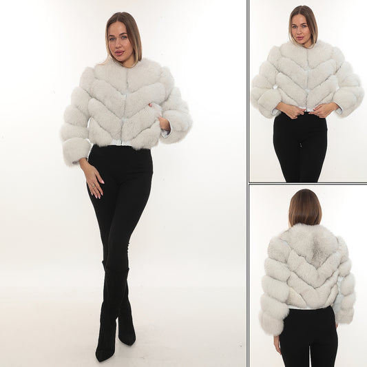 Natural Fox Fur Hooded Coat
