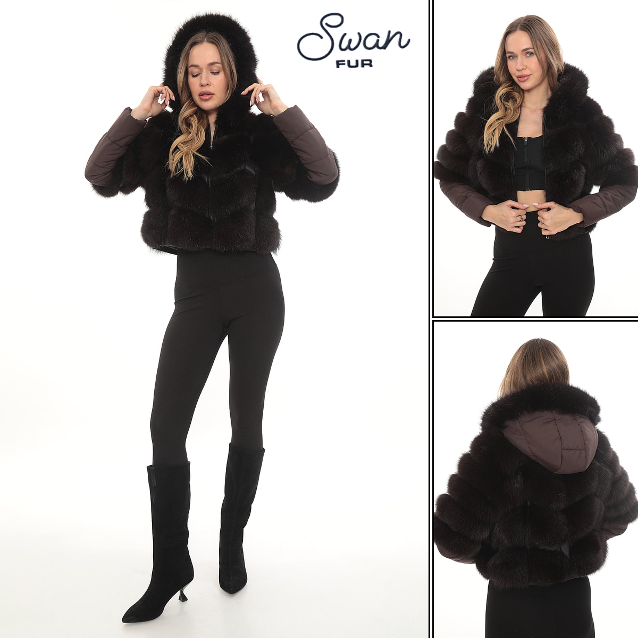 Brown Fox Fur Hooded Jacket