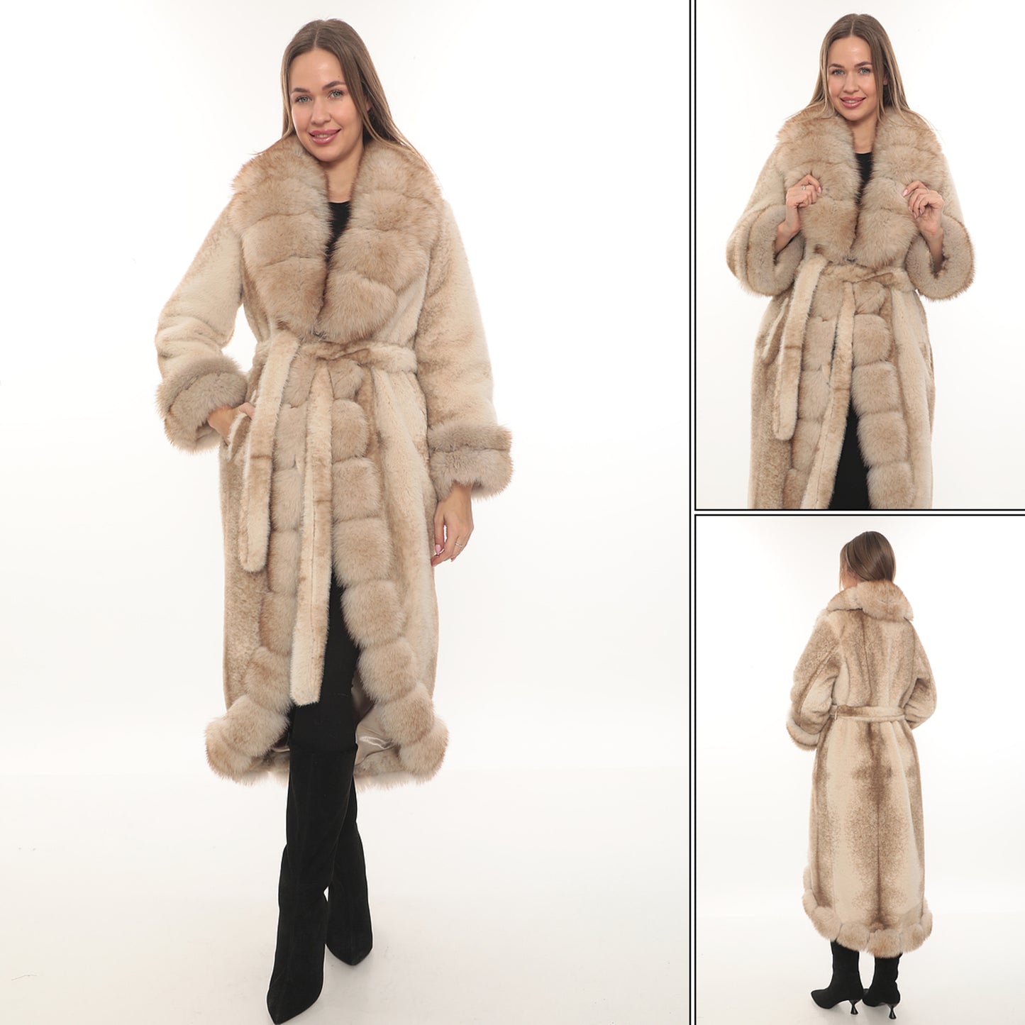 Alcantara & Natural Fox Fur Long Coat