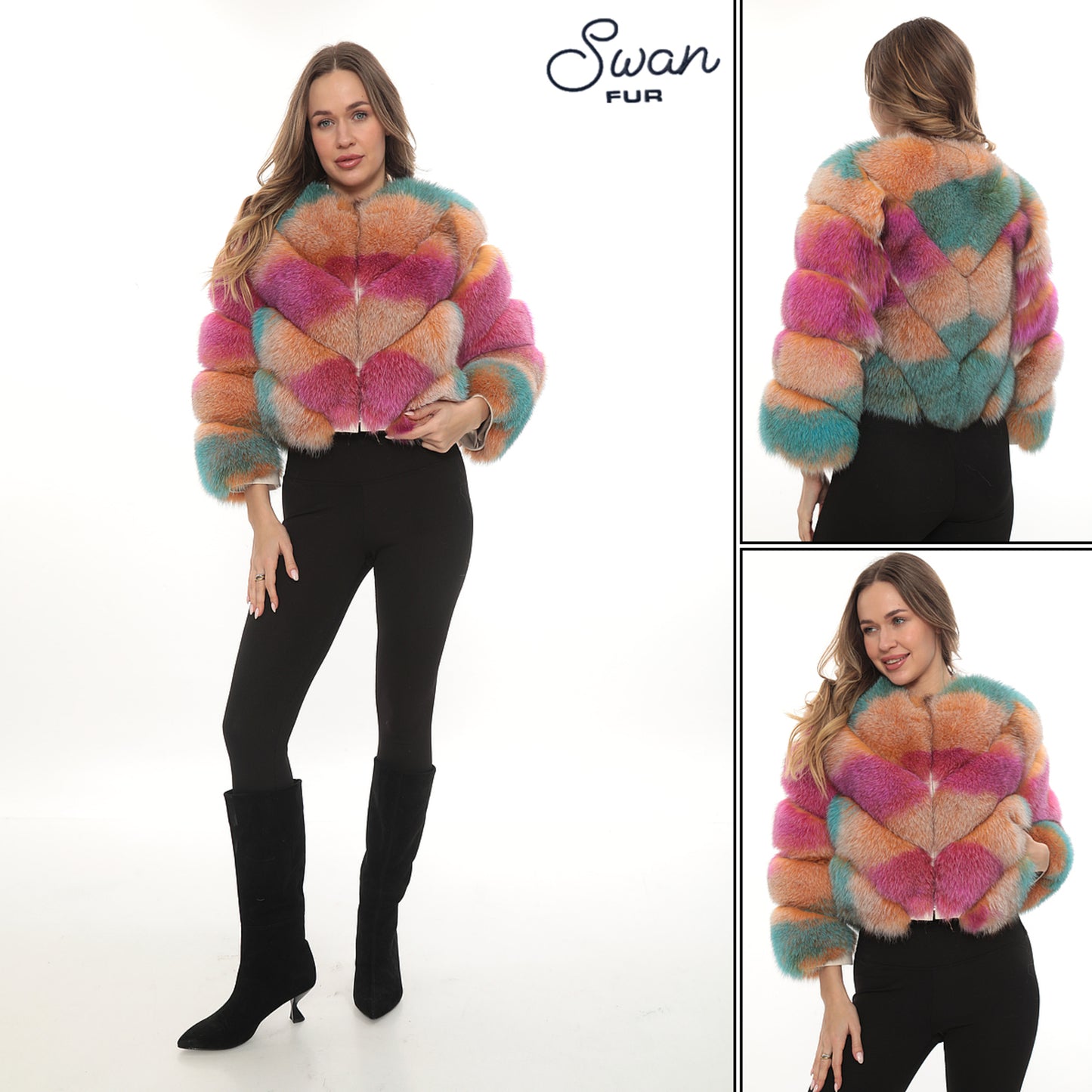 Natural Fox Fur Coat | Beige | Detachable Sleeves