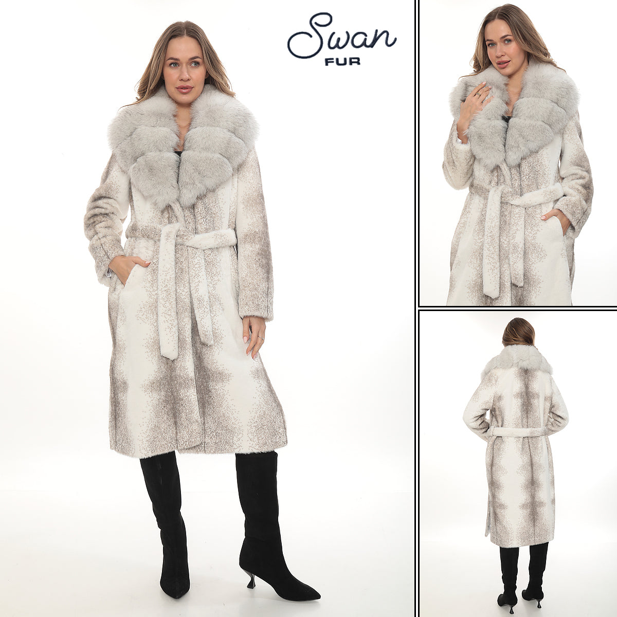 Alcantara Coat with Natural Fox Fur Collar | Luxury Women's Winter Coat