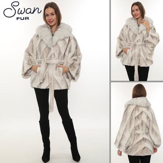 Alcantara Faux Fur Coat with Fox Fur Collar & Belt