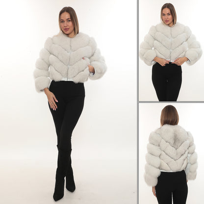 Natural Fox Fur Hooded Coat