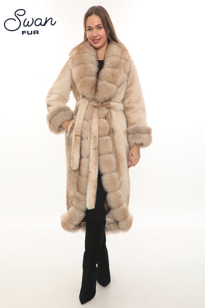 Alcantara & Natural Fox Fur Long Coat