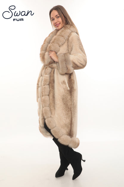 Alcantara & Natural Fox Fur Long Coat