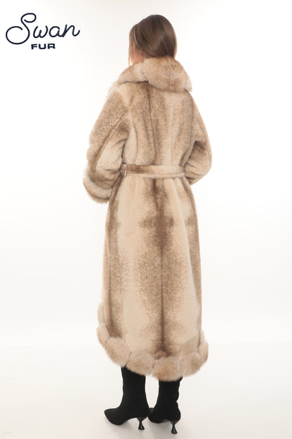 Alcantara & Natural Fox Fur Long Coat