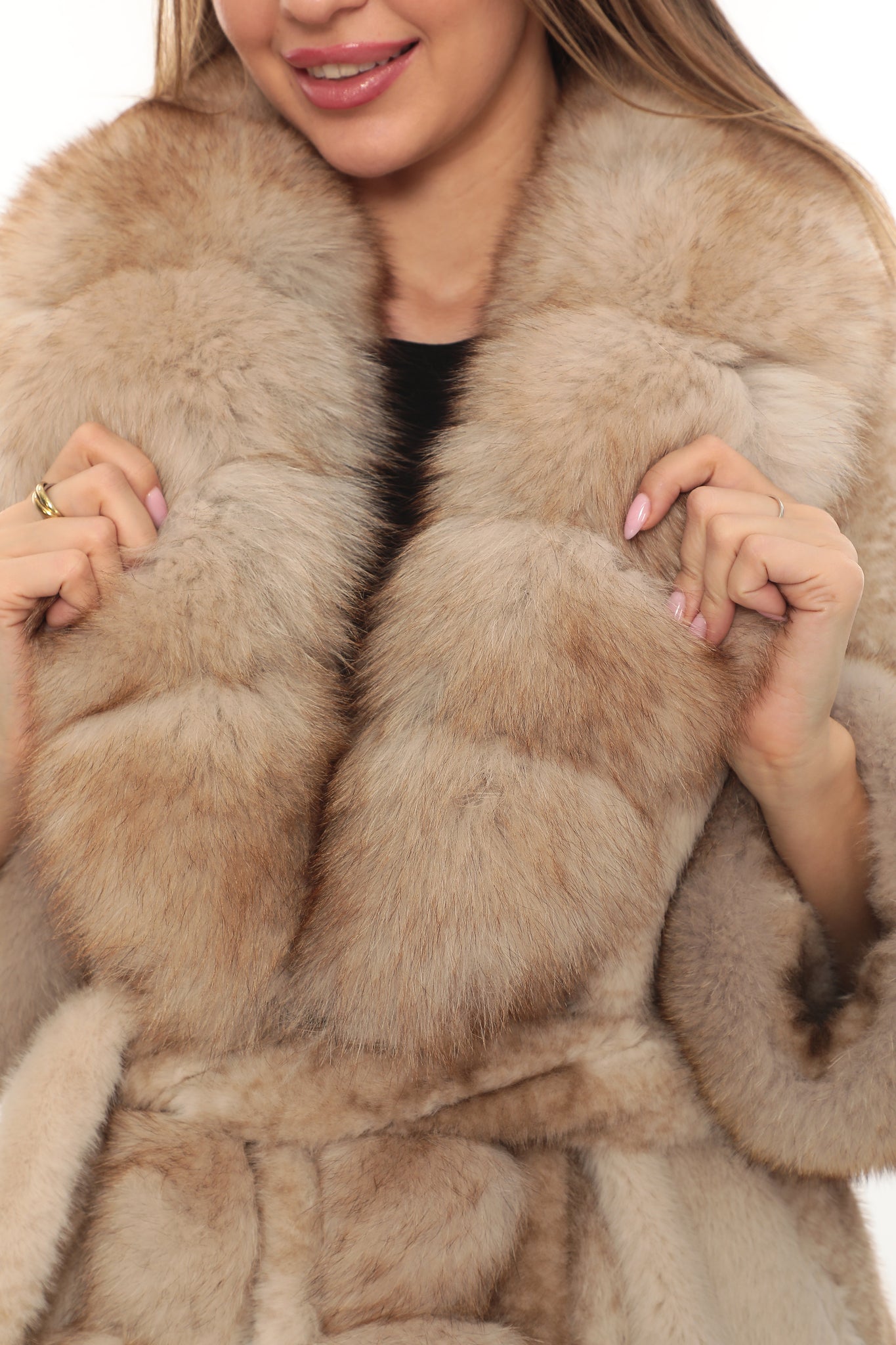 Alcantara & Natural Fox Fur Long Coat