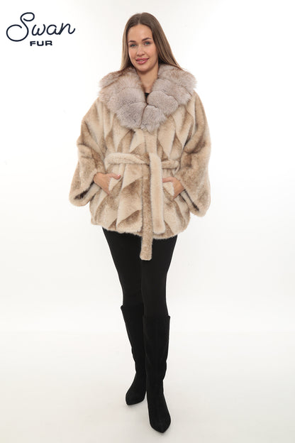 Swan Fur Alcantara Suni Kürk & Doğal Tilki Yaka Ceket