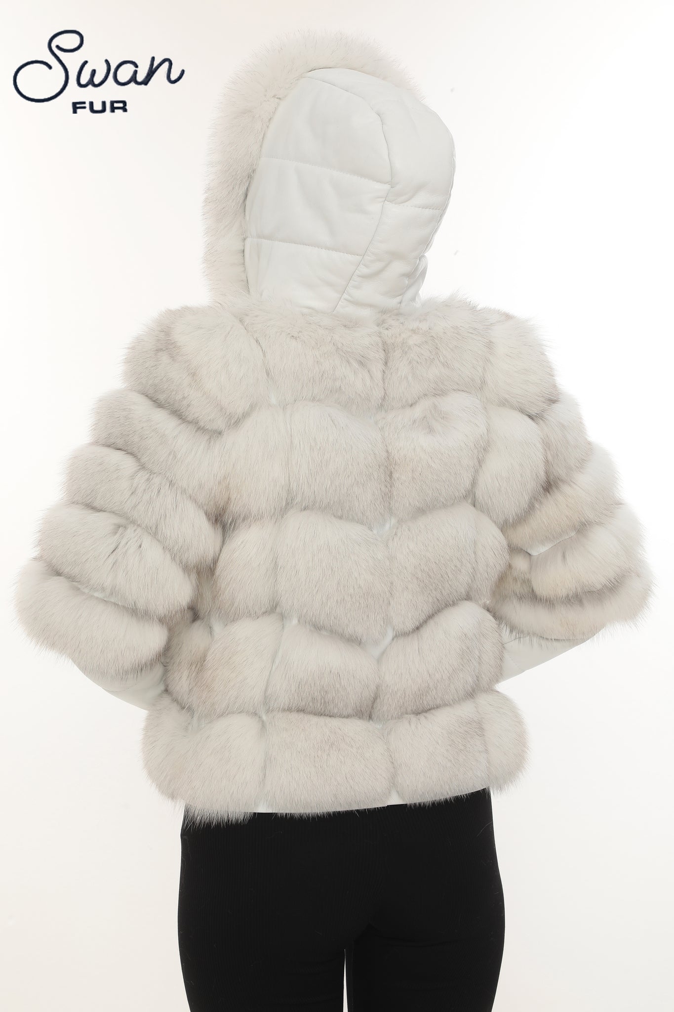 White Fox Fur Hooded Leather Jacket