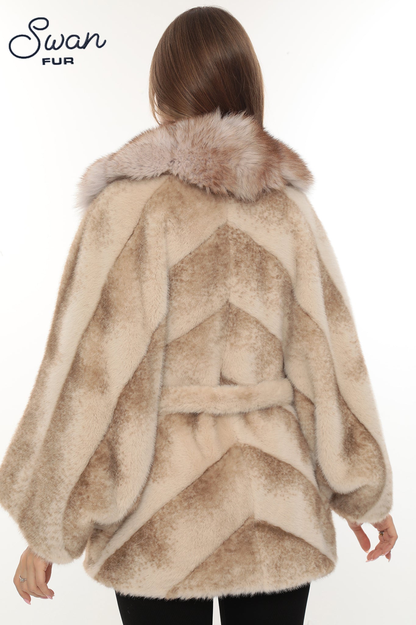 Swan Fur Alcantara Suni Kürk & Doğal Tilki Yaka Ceket