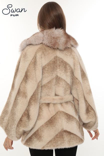 Swan Fur Alcantara Suni Kürk & Doğal Tilki Yaka Ceket