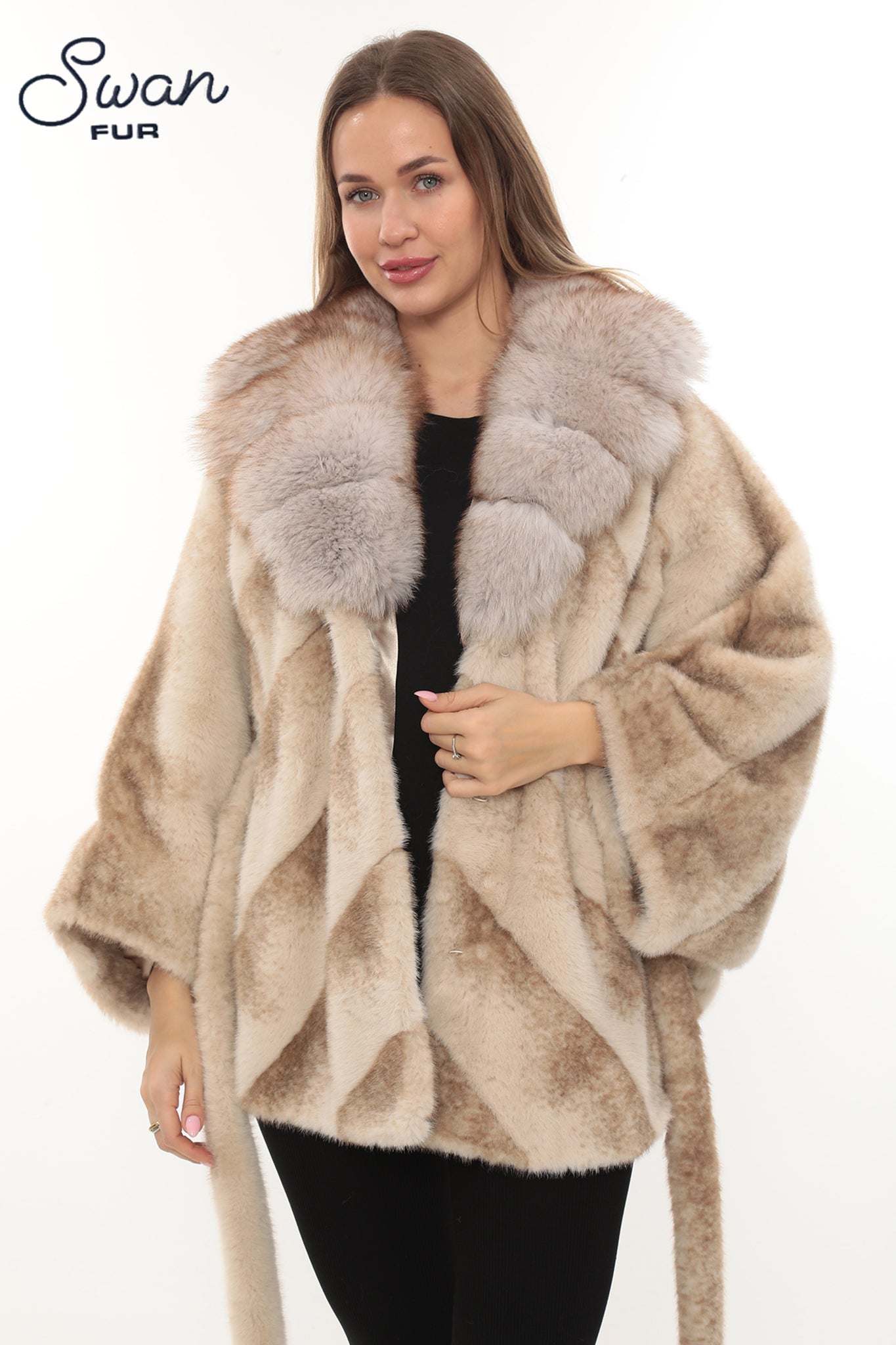 Swan Fur Alcantara Suni Kürk & Doğal Tilki Yaka Ceket