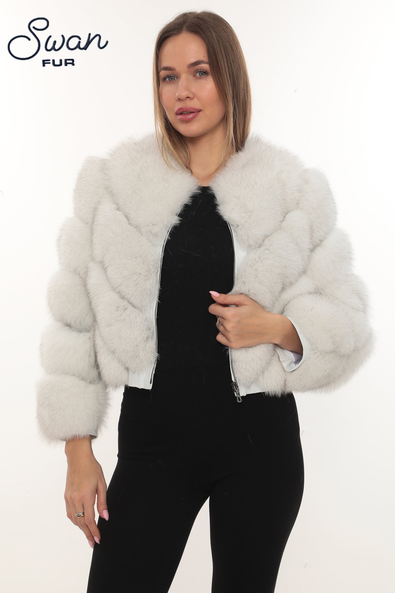 Natural Fox Fur Hooded Coat