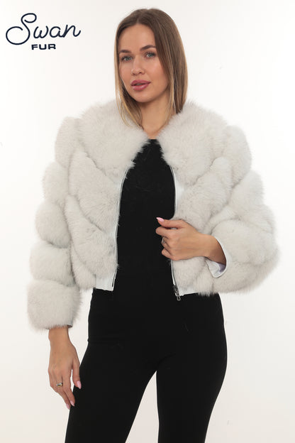 Natural Fox Fur Hooded Coat