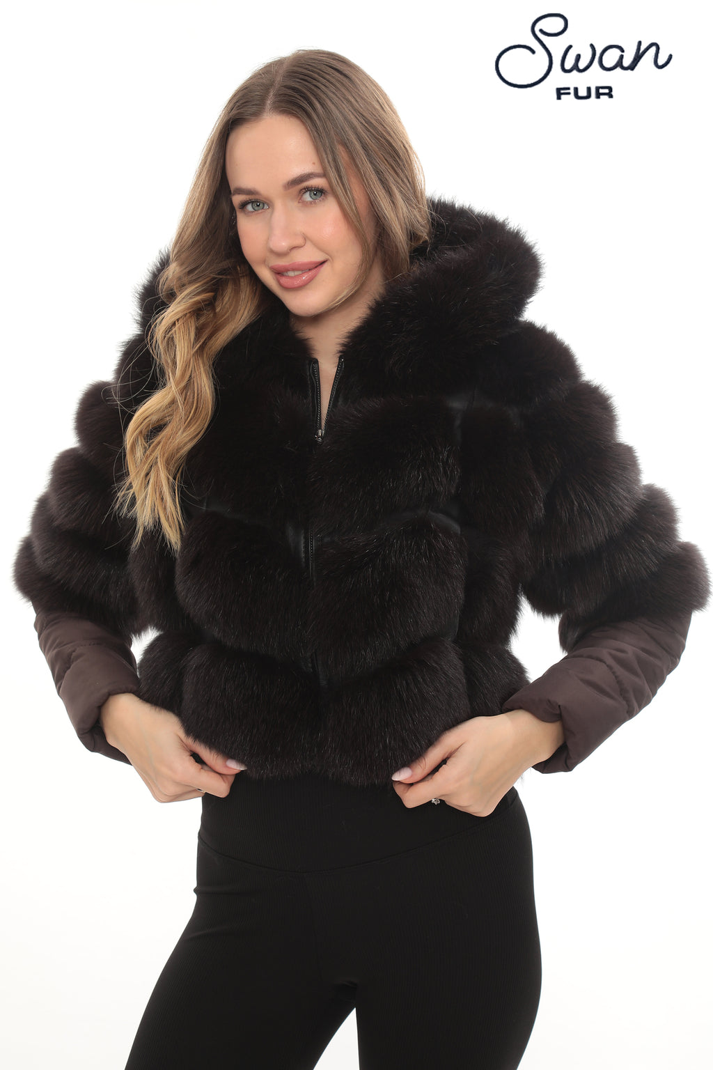 Brown Fox Fur Hooded Jacket