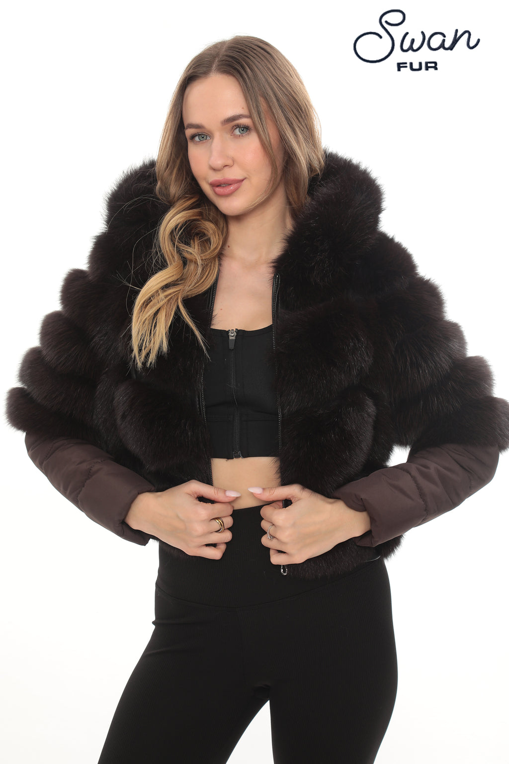 Brown Fox Fur Hooded Jacket