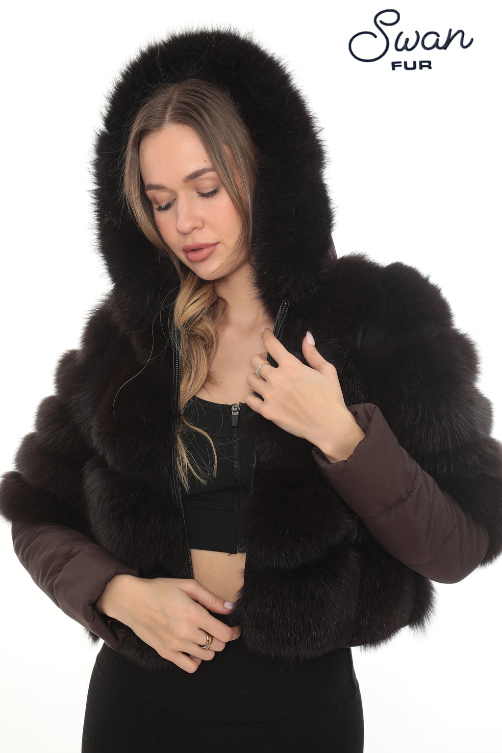 Brown Fox Fur Hooded Jacket