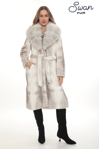 Alcantara Coat with Natural Fox Fur Collar | Luxury Women's Winter Coat