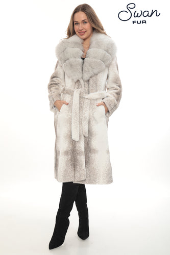 Alcantara Coat with Natural Fox Fur Collar | Luxury Women's Winter Coat