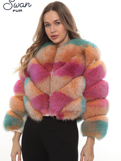 Natural Fox Fur Coat | Beige | Detachable Sleeves