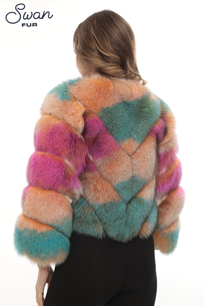 Natural Fox Fur Coat | Beige | Detachable Sleeves