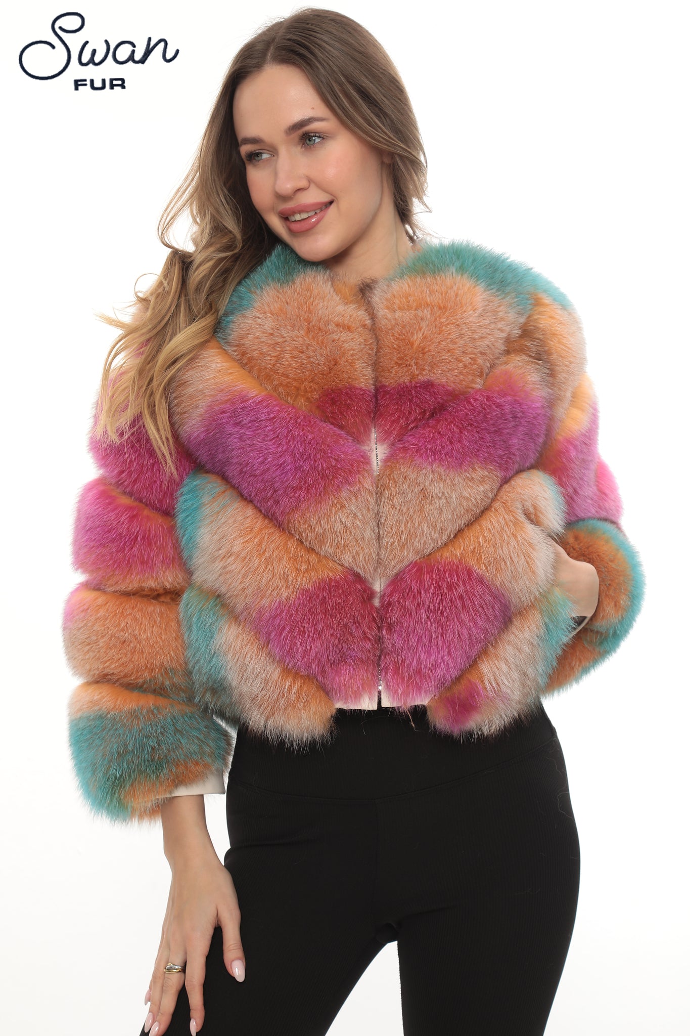 Natural Fox Fur Coat | Beige | Detachable Sleeves