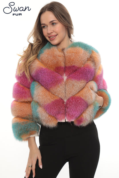 Natural Fox Fur Coat | Beige | Detachable Sleeves
