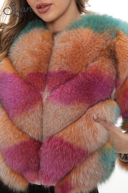 Natural Fox Fur Coat | Beige | Detachable Sleeves