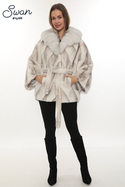 Alcantara Faux Fur Coat with Fox Fur Collar & Belt