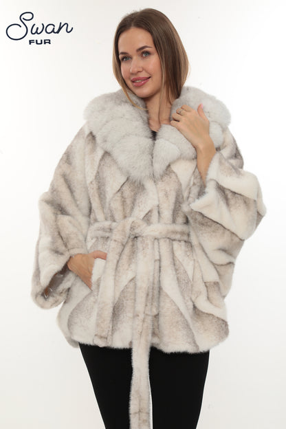 Alcantara Faux Fur Coat with Fox Fur Collar & Belt