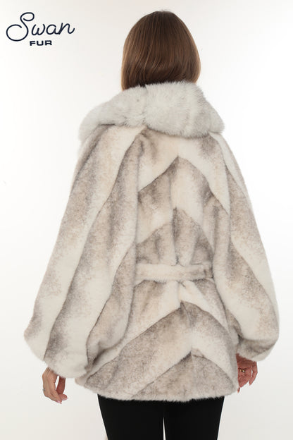 Alcantara Faux Fur Coat with Fox Fur Collar & Belt