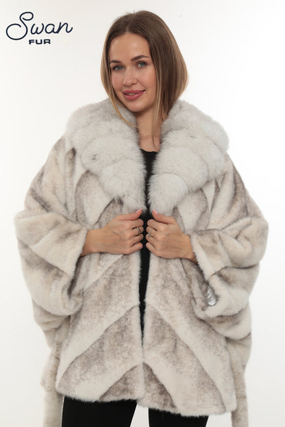 Alcantara Faux Fur Coat with Fox Fur Collar & Belt