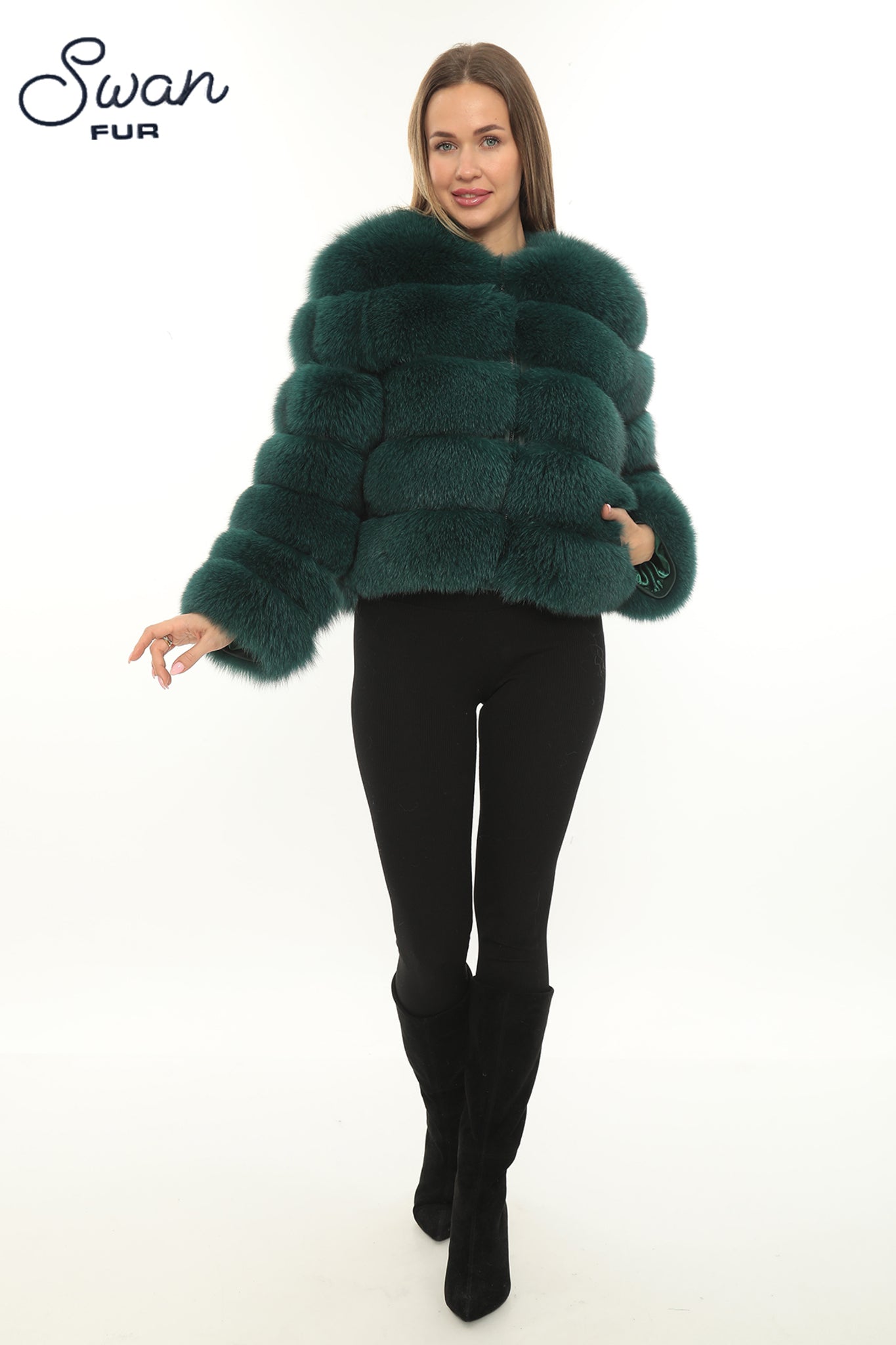 Green Natural Fox Fur Jacket – Swan Fur