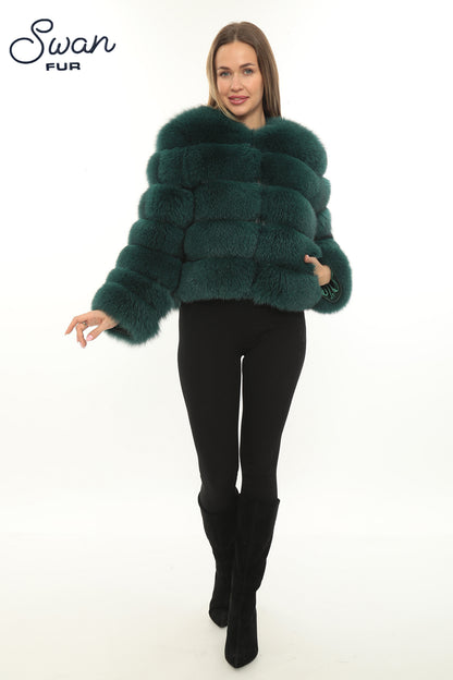 Green Natural Fox Fur Jacket – Swan Fur