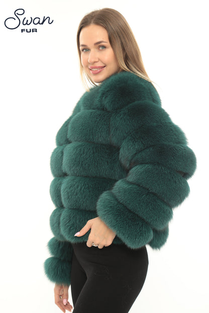 Green Natural Fox Fur Jacket – Swan Fur
