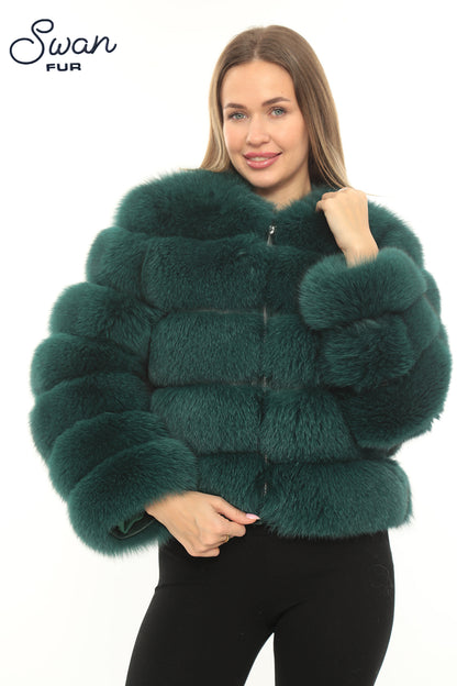 Green Natural Fox Fur Jacket – Swan Fur
