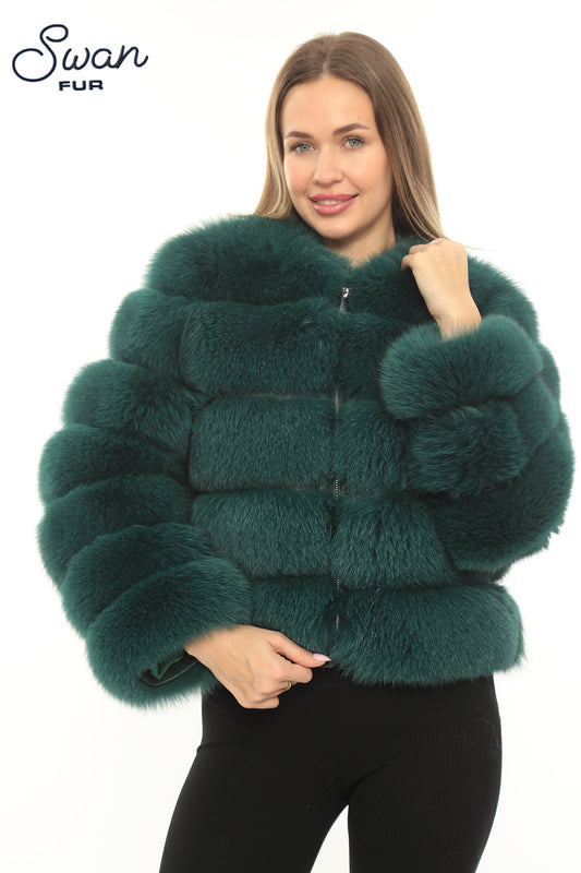 Green Natural Fox Fur Jacket – Swan Fur
