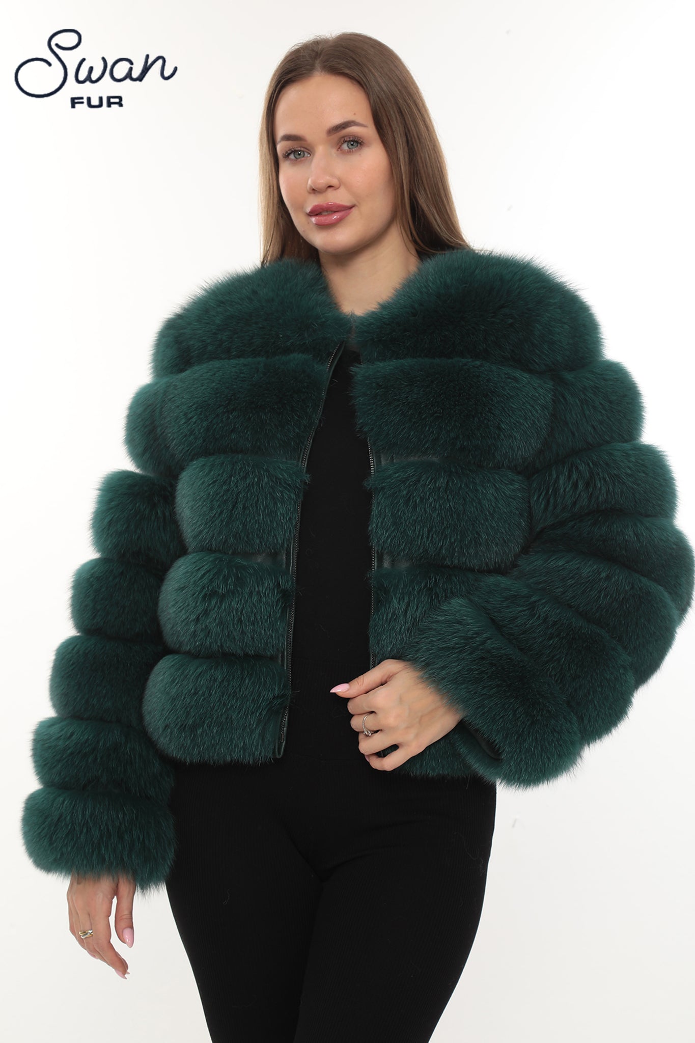 Green Natural Fox Fur Jacket – Swan Fur