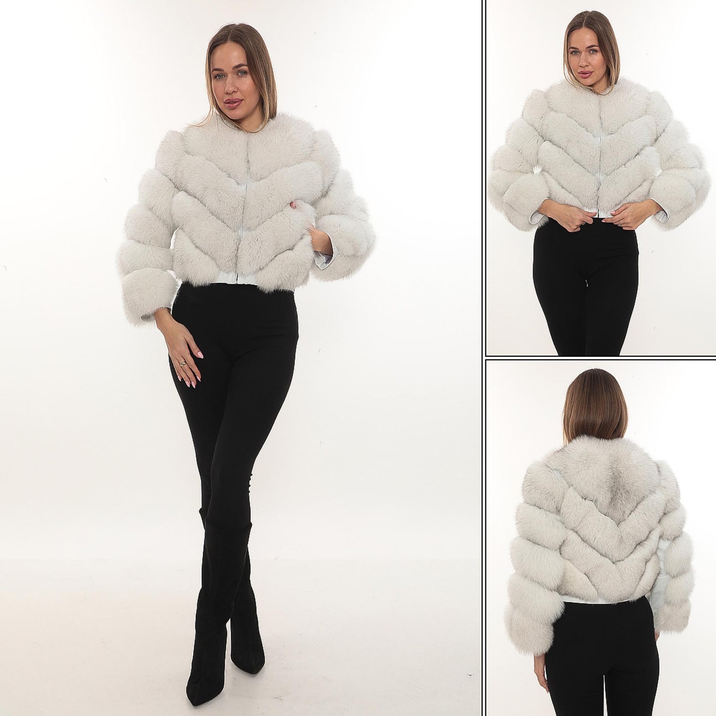 Natural Fox Fur Hooded Coat