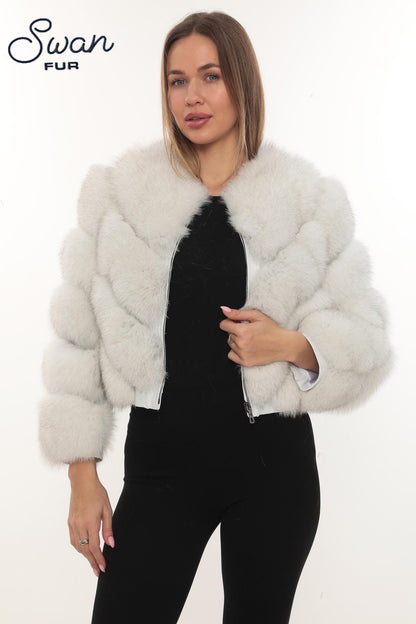Natural Fox Fur Hooded Coat