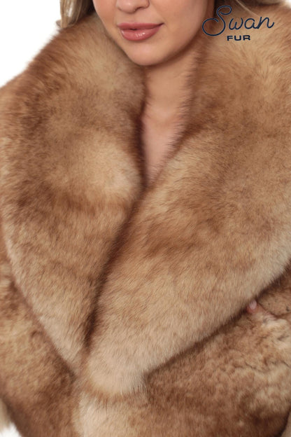 Beige Fox Fur Jacket Women – Handmade Luxury Real Fur Coat, Winter Warm Premium Coat, Elegant Designer Jacket