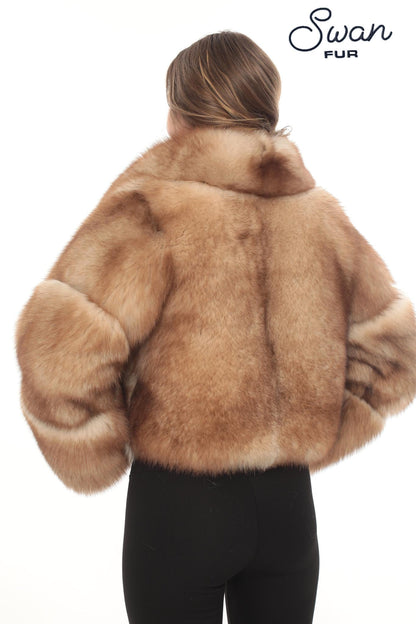 Beige Fox Fur Jacket Women – Handmade Luxury Real Fur Coat, Winter Warm Premium Coat, Elegant Designer Jacket