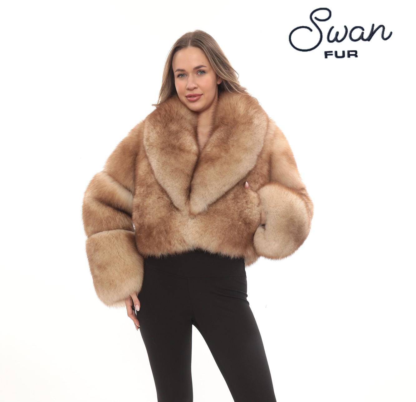 Beige Fox Fur Jacket Women – Handmade Luxury Real Fur Coat, Winter Warm Premium Coat, Elegant Designer Jacket