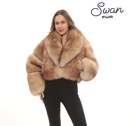 Beige Fox Fur Jacket Women – Handmade Luxury Real Fur Coat, Winter Warm Premium Coat, Elegant Designer Jacket