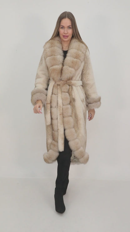Alcantara & Natural Fox Fur Long Coat