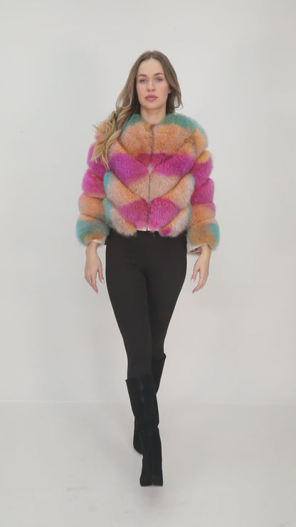 Natural Fox Fur Coat | Beige | Detachable Sleeves