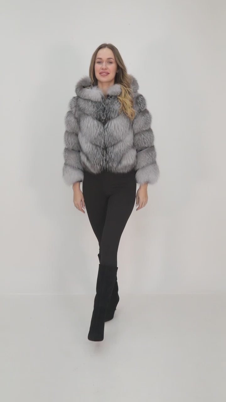 Frost Silver Fox Fur Hooded Jacket