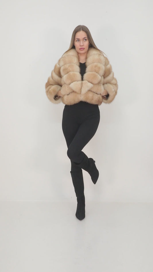 Luxury Fox Fur Crop Jacket – Golden
