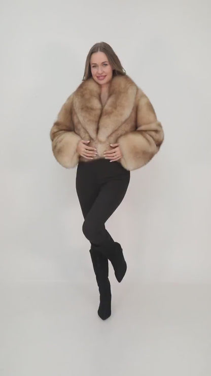 Beige Fox Fur Jacket Women – Handmade Luxury Real Fur Coat, Winter Warm Premium Coat, Elegant Designer Jacket